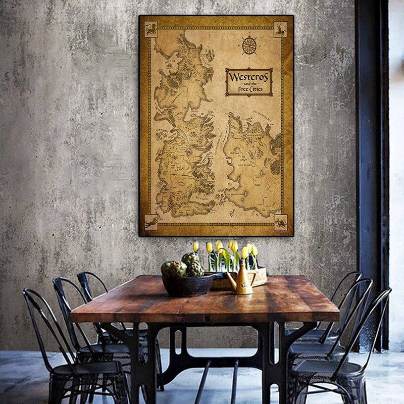 Game Of Thrones Middle Earth Vintage Map poster