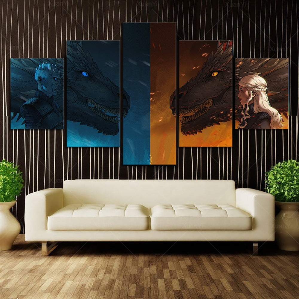 5 Piece Game of Thrones Movie Dragon Posters
