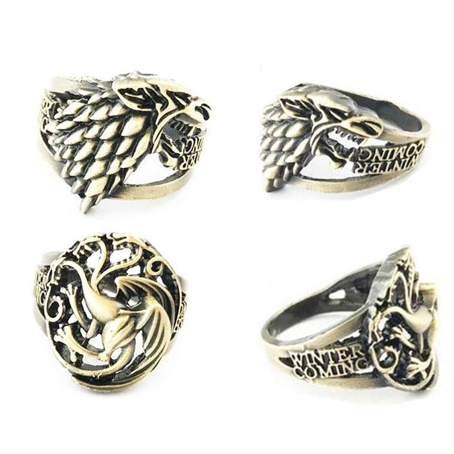 Game of Thrones House Targaryen Fire and Blood House Stark Winter is Coming Metal Ring Jewelry Ornament Cosplay Collection Gift