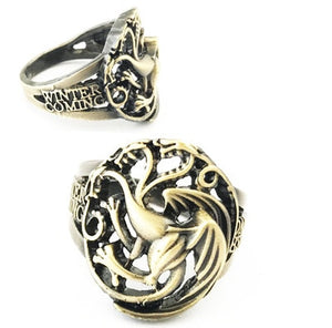 Game of Thrones House Targaryen Fire and Blood House Stark Winter is Coming Metal Ring Jewelry Ornament Cosplay Collection Gift